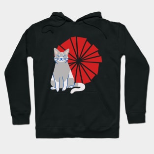 Grey cat with red background Hoodie